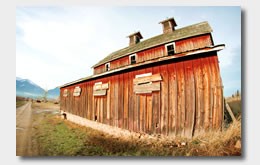 Fish-eye view of old barn